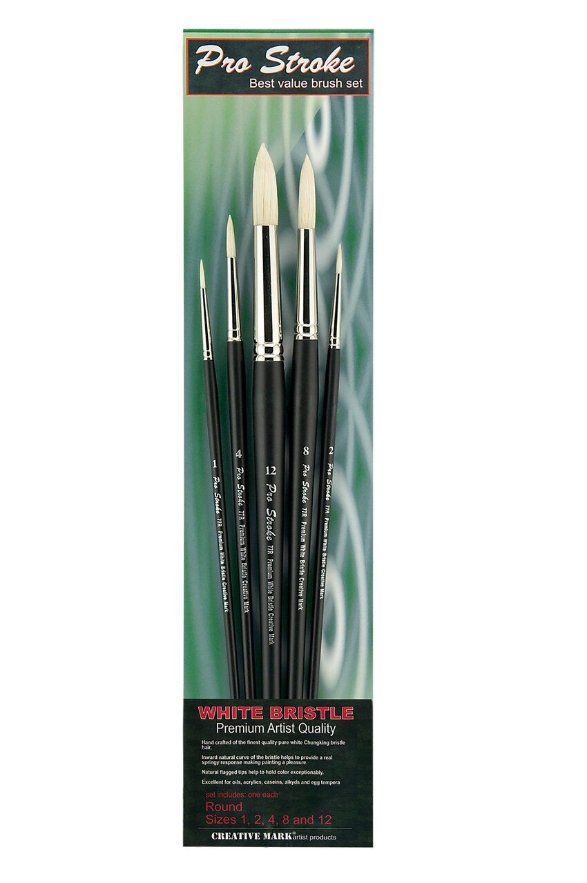 Creative Mark Pro Stroke Premium White Chungking Hog Bristle Artist Paint Brush - Round - Natural Bristle Brush w/ Great Control Suitable for Oils, Watercolors, Acrylics, Alkyds, Caseins